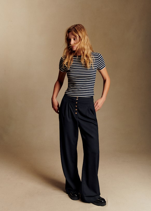 Cesar Trousers - Black Horn Buttons - Recycled polyester - Sézane