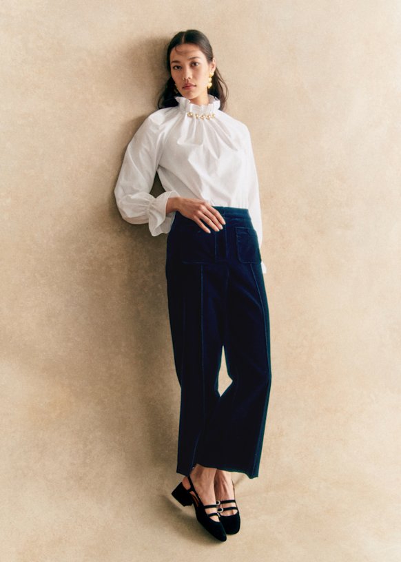 いいネット通販 - 全国送料無料でお届けします Emilio Sézane - Cotton Organic - navy Velvet - Trousers パンツ