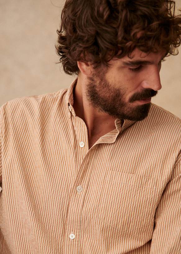 Charlie Seersucker Shirt - Navy White Stripes - Organic cotton