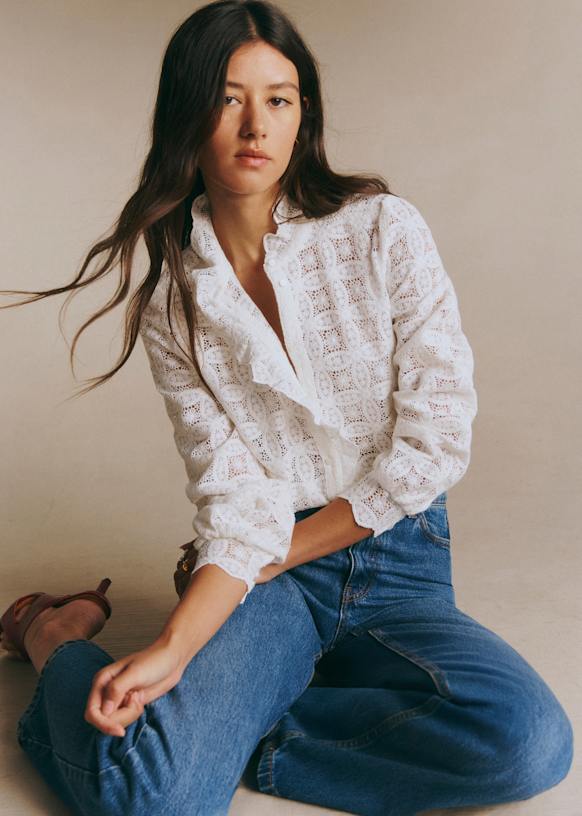 Sézane chlo シャツ　セザンヌ　38サイズ　M　オーガニックコットン Chlo Shirt - Plain navy embroidery - Organic Cotton - Sézane