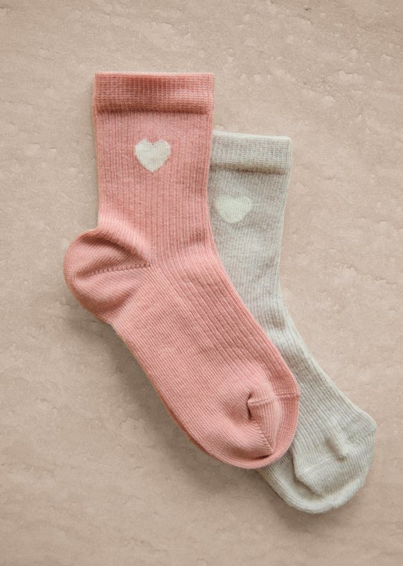 Set of 2 heart socks - Heart pink / Beige marl heart