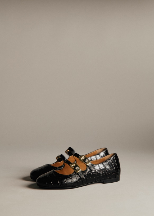 Low Clélia Ballerinas - Chocolate Crocodile Print - Bovine leather