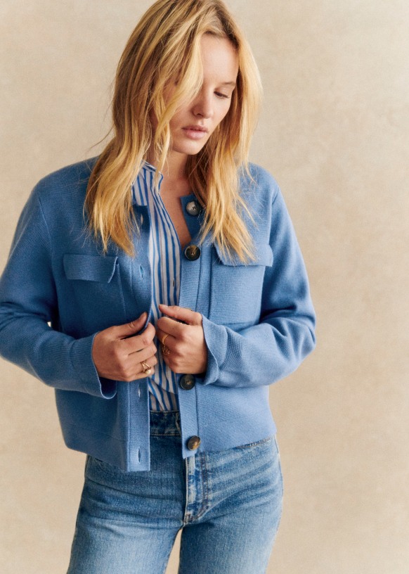 Betty Cardigan Sezane Washed Blue XXS Woman