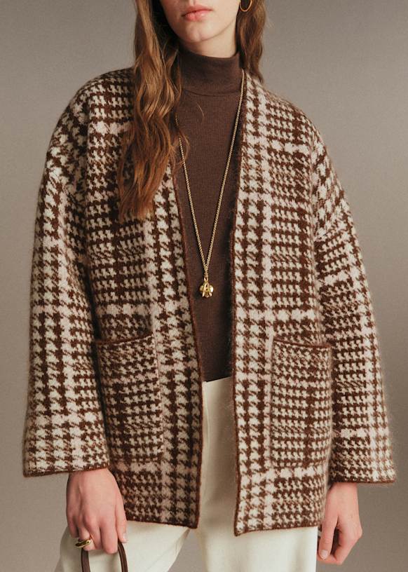 Oscar Jacket - Brown, Pink and Ecru Checks - Kid mohair - Sézane