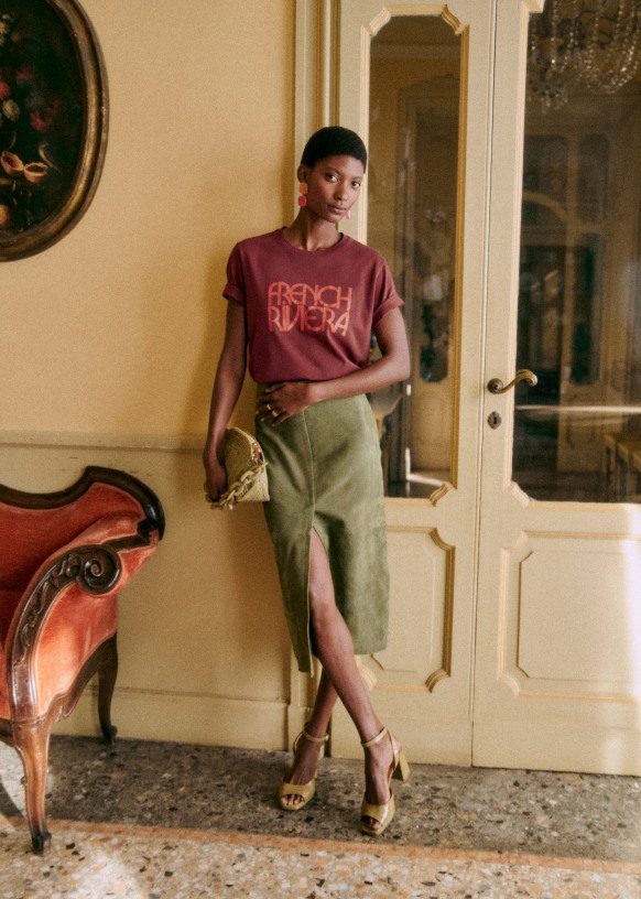 French Riviera T-Shirt - Pink/Red - Organic Cotton - Sézane