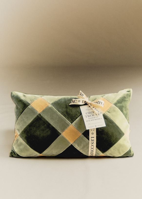 Velvet Patchwork cushion - Small model - Navy and Blue - Organic