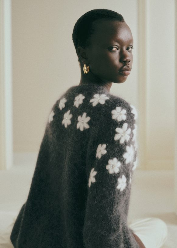 【未使用】SEZANE カーディガン　モヘア Andrew カーディガン - アンスラサイトグレー/ラインストーン