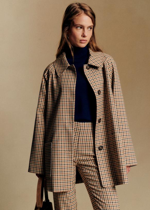 Gabriel Coat - Beige, Black and Camel Checks - GRS certified