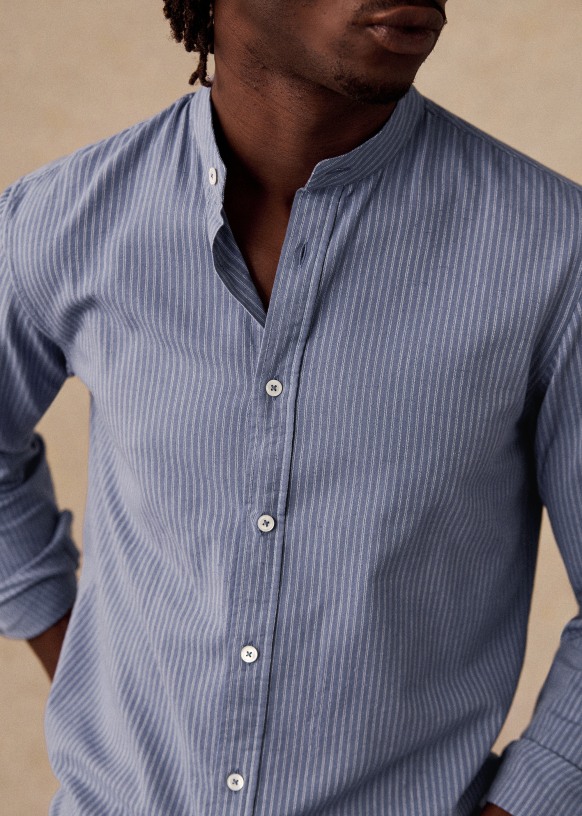 Cotton Linen Benny Shirt - Vintage Blue White Stripes