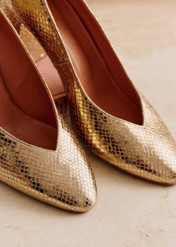 Alice High Heels Embossed gold Smooth metallic effect snake embossed sheepskin leather Sezane