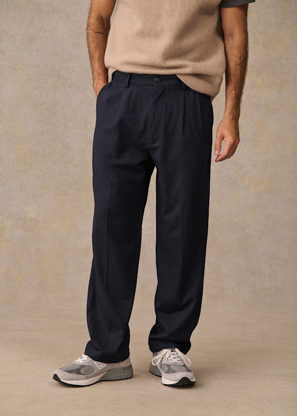 パンツ NEAT WOOLSLACKS 48 NAVY ストレートパンツ Dusk - ネイビー - ウール - Sézane