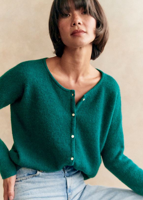 Gaspard Cardigan Blue Green Super kid mohair Sezane