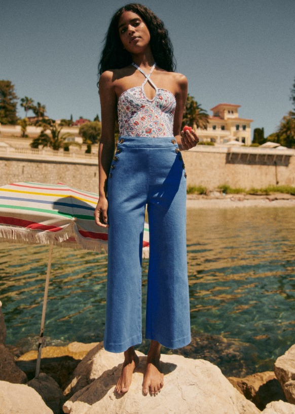 Pantalon Marino Jean Taille Haute Sezane Pantalon Marino Crop Bleu