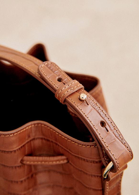Farrow Bag Camel Croco Print Vegetable tanned crocodile embossed smooth bovine leather Sezane