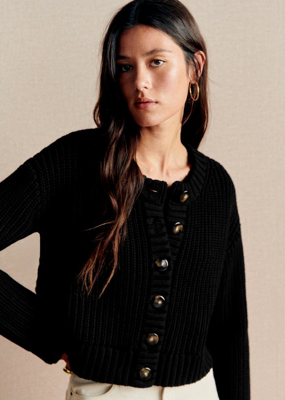 新品 タグ付き SEZANE PAOLO カーディガン Paolo Cardigan - Black - Merino Wool - Sézane