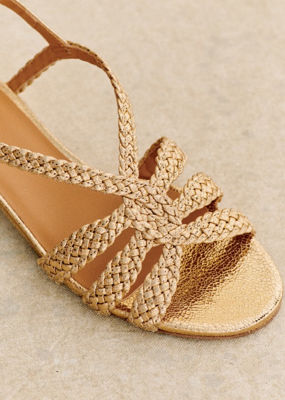 Rosa Low Sandals Smooth braided gold Metallic vegetable tanned goat leather Sezane