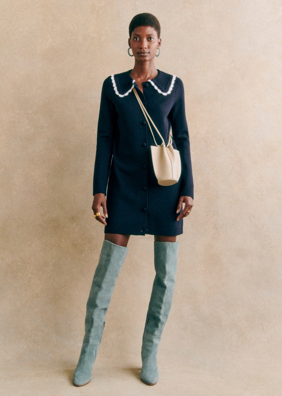 Anaelle Thigh High Boots Blue Bovine leather Sezane