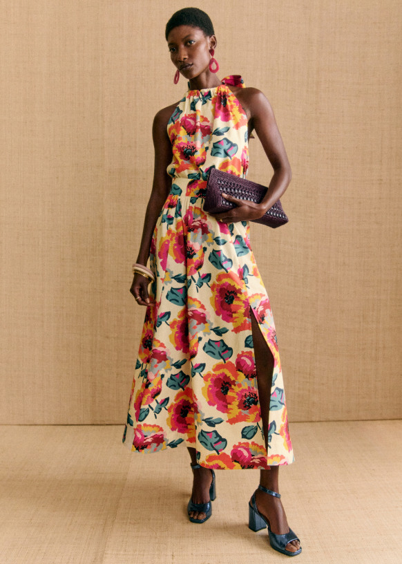 Jupe Adrianna Sezane x Momoni Maxi Fleurs Fond Ecru Coton biologique textile biologique Sezane