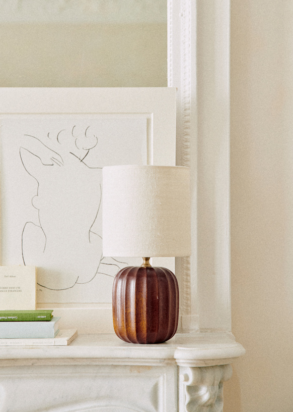 Small Traviata Table Lamp - Mahogany - Sonate Lamp Shade - Ecru