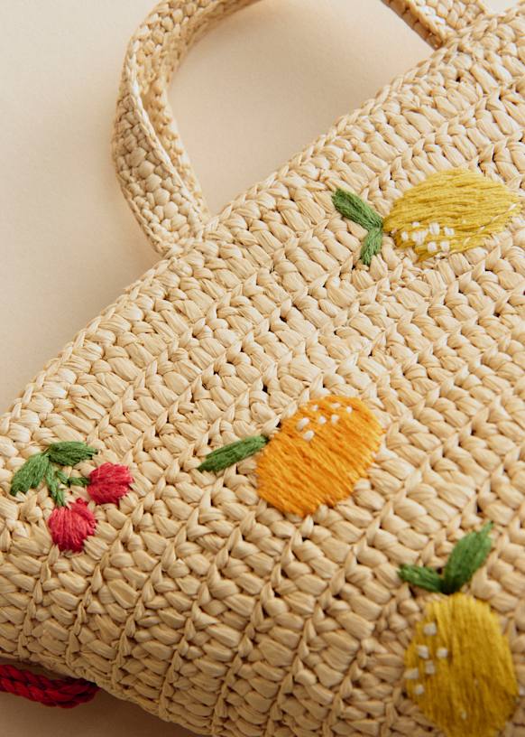 CDL Hand Stitched Mini Basket ベージュ Mimi Basket - Citrus Embroidery - Raffia - Sézane