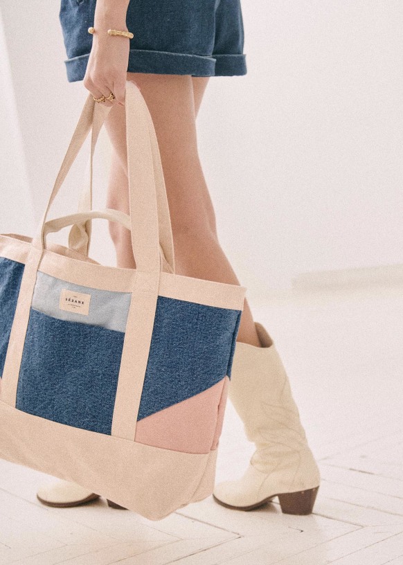 Recycled Denim Patchwork Oversized Tote Bag