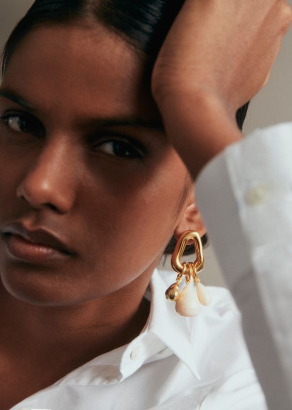 Sixtine Earrings - Gold And Brown - Majority recycled brass - Sézane