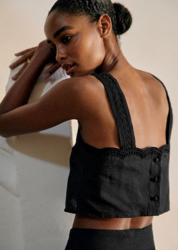 【完売品】Gajess ガジェス Marguerite Blouse Marga Blouse - Black Embroidery - Organic Cotton - Octobre Éditions