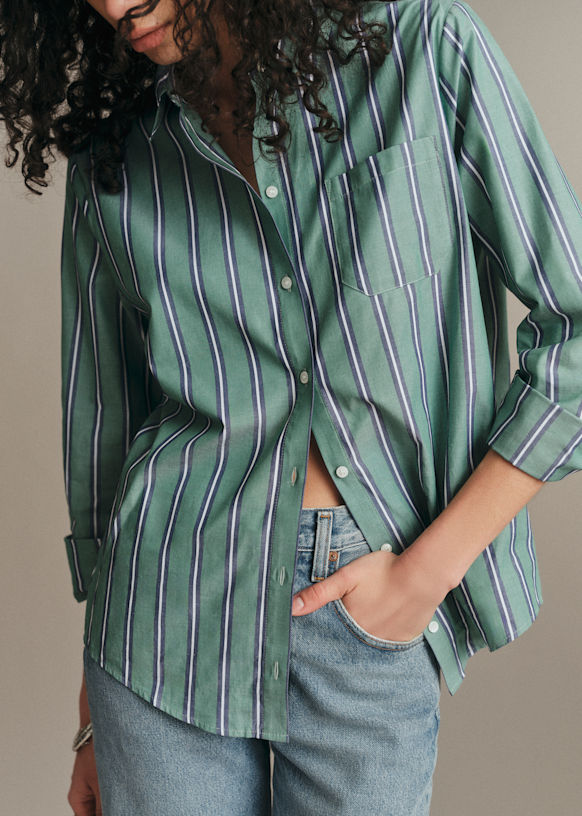green striped dress shirt Stripe Callahan This shirt is produced with white buttons Mint Green Striped Made-to-Order Dress
