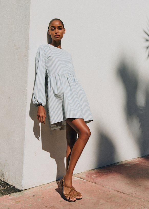 Zelie ドレス - スカイブルー エクリュ ストライプ - オーガニック