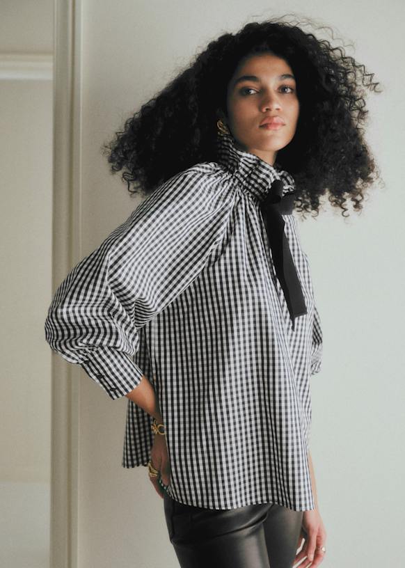 black gingham dress shirt The Gingham Boyfriend Shirt in black INES