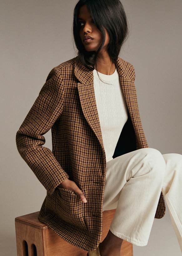 美品　セザンヌ　SEZANE　ウール　チェック　ダブルジャケット　S　ブラウン系 Jack Jacket - Green and Brown check - Wool - Sézane