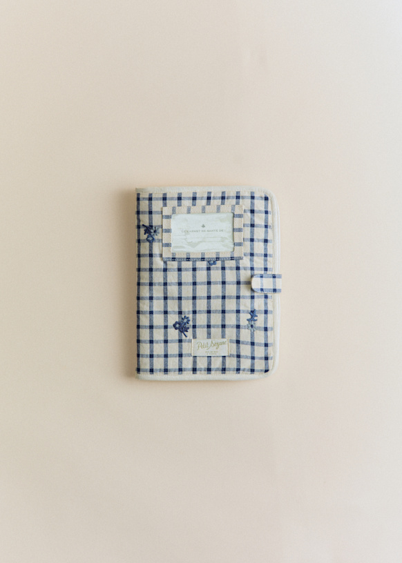 母子手帳ケース - フラワー刺繍チェック - オーガニックコットン - Sézane
