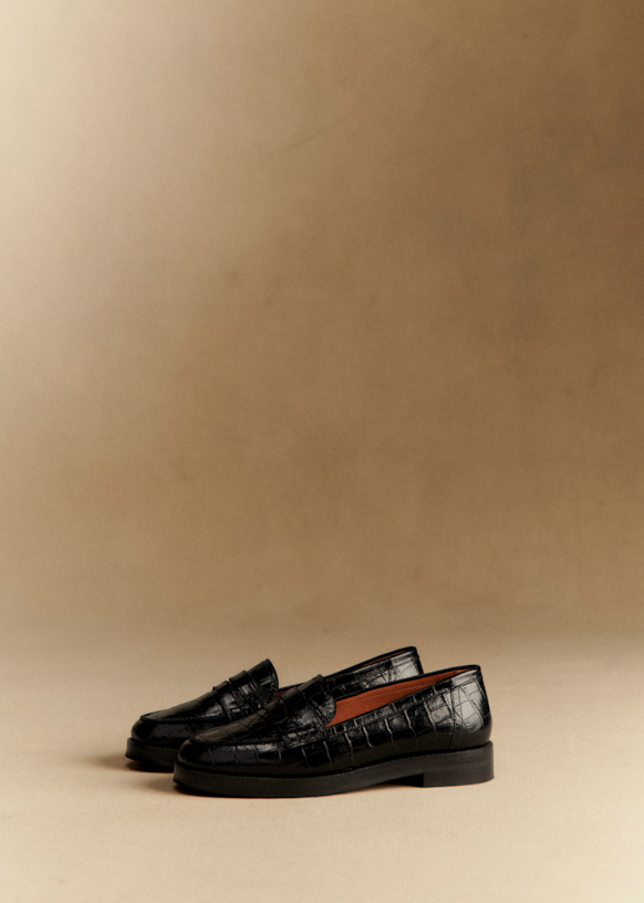 Andrea Loafers - Black Crocodile Print - Bovine leather - Sézane