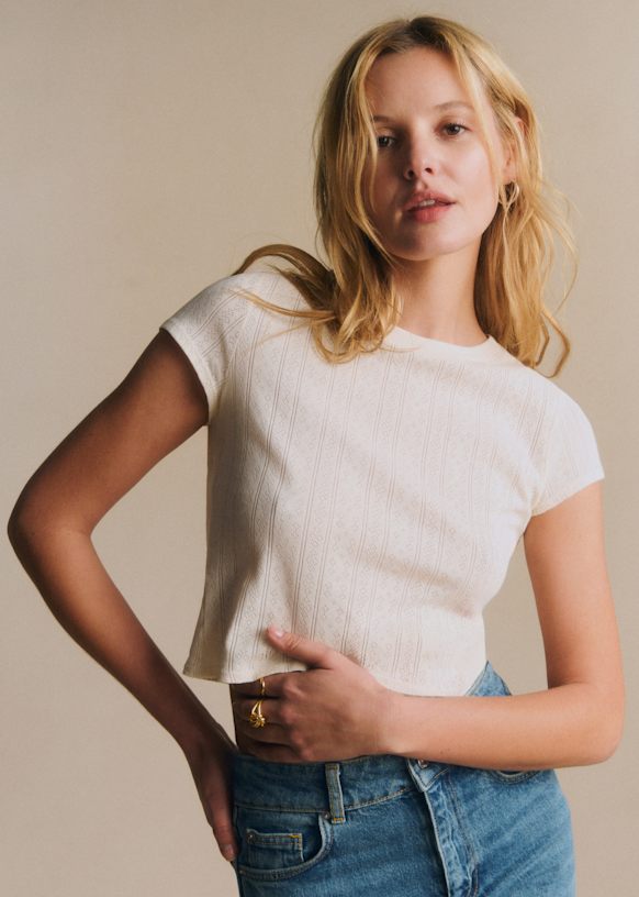 Camil T-Shirt - Cream pointelle