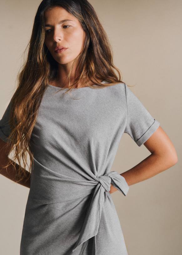 grey cotton dress Faded grey cotton mini dress for women with sheer finish – Gimaguas main image 1