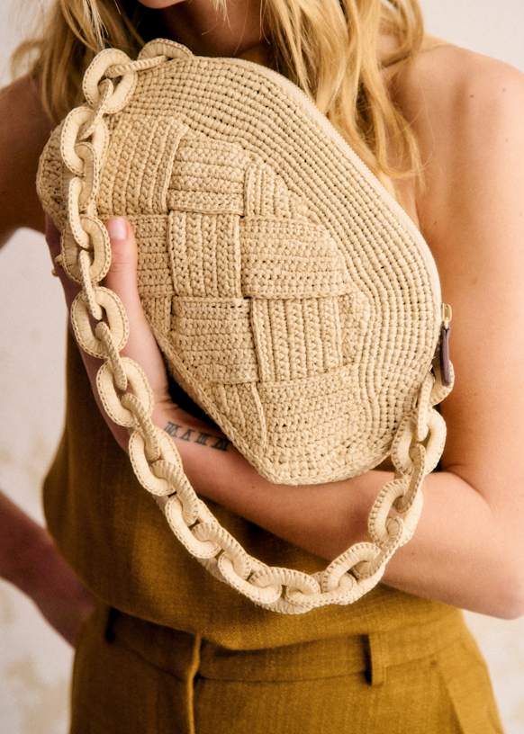 【Sezane】 大人の夏のカゴバック Isabelle Bag ピスタチオ Isabelle Bag - Natural woven raffia - Raffia - Sézane