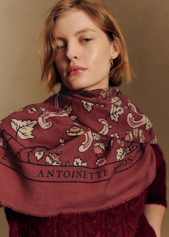 Pio Scarve- Sézane x Antoinette Poisson - Burgundy with Birds
