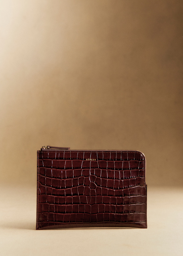 Serena Pouch - Chocolate Crocodile Print - Bovine leather - Sézane