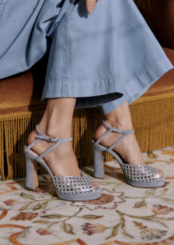 Sandali Thomas CFM Souliers x Editions Sezane Velluto blu strass Sezane