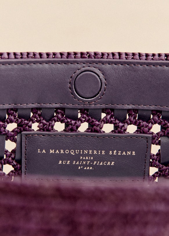 Carmen Pouch Aubergine Leather Raffia Raffia Sezane