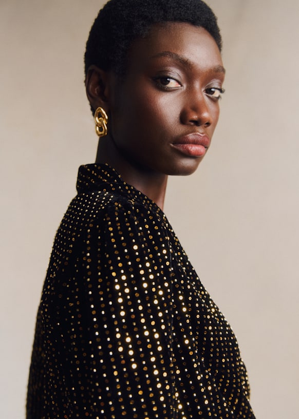 Abelita Blouse - Black/ Gold - Recycled polyester - Sézane
