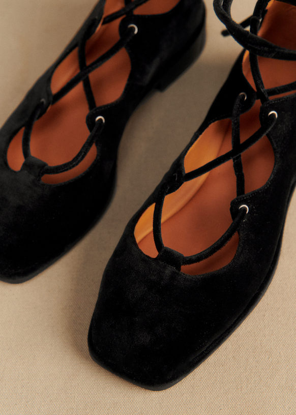 Low Leocadie Ballerinas - Brick-coloured Velvet - Textile - Sézane
