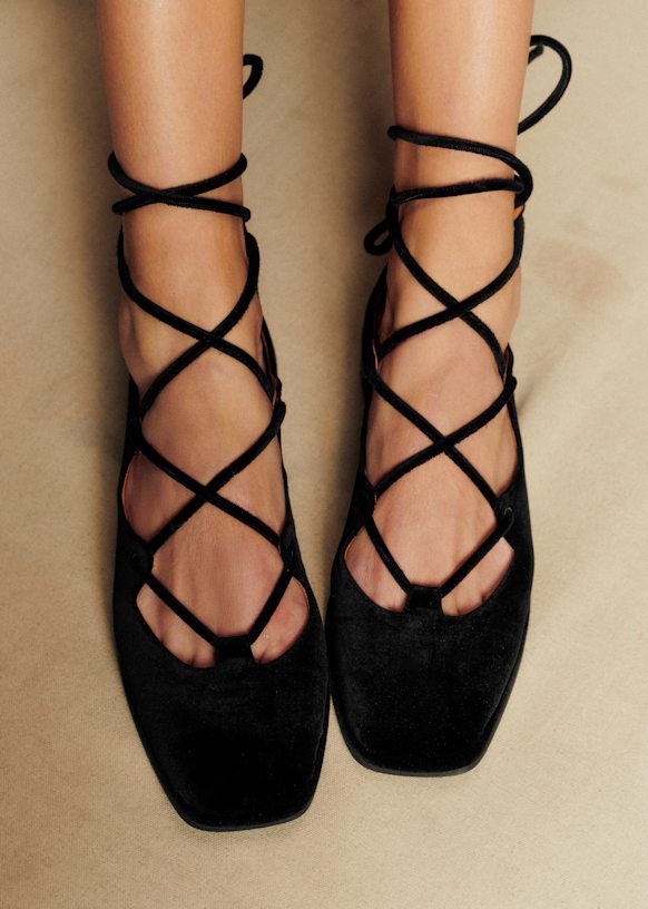 Low Leocadie バレリーナ - ベルベットブラック - テキスタイル - Sézane