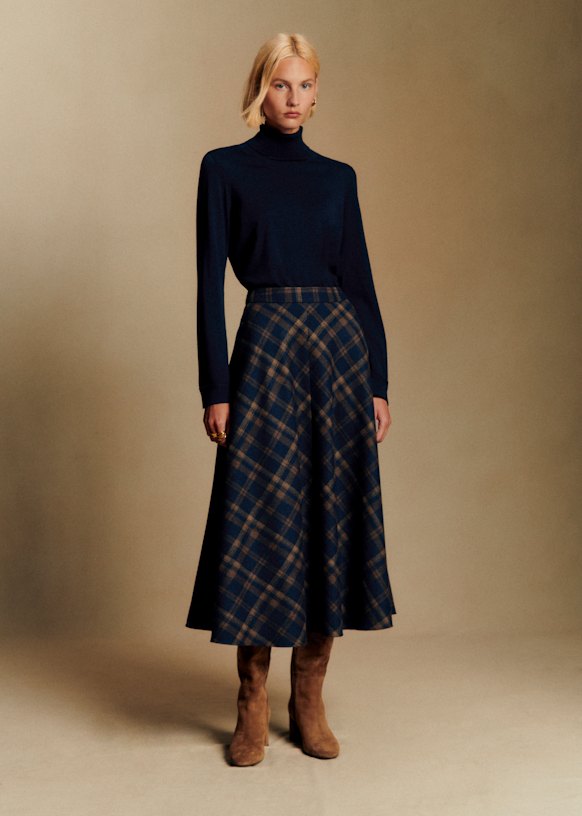 Orlane スカート - ネイビー ブルー セピア ベージュのチェック - GRS