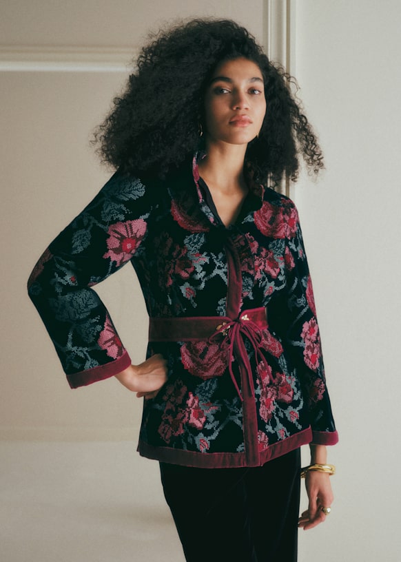 Athais Jacket - Black and Pink - Recycled polyester - Sézane