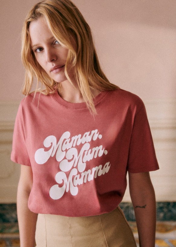 Maman Mum Mamma T-Shirt - Faded red / Ecru - Organic cotton - organic  textile - Sézane