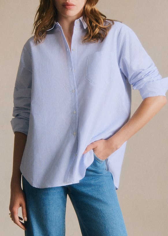 Sezane Max shirt セザンヌのMax コットンシャツ 36 L Max Shirt - Ecru With Blue Stripes - Organic Cotton - Sézane