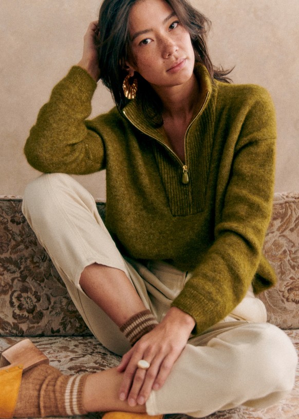 Tobias Jumper - Olive Green - Merino Wool - Sézane