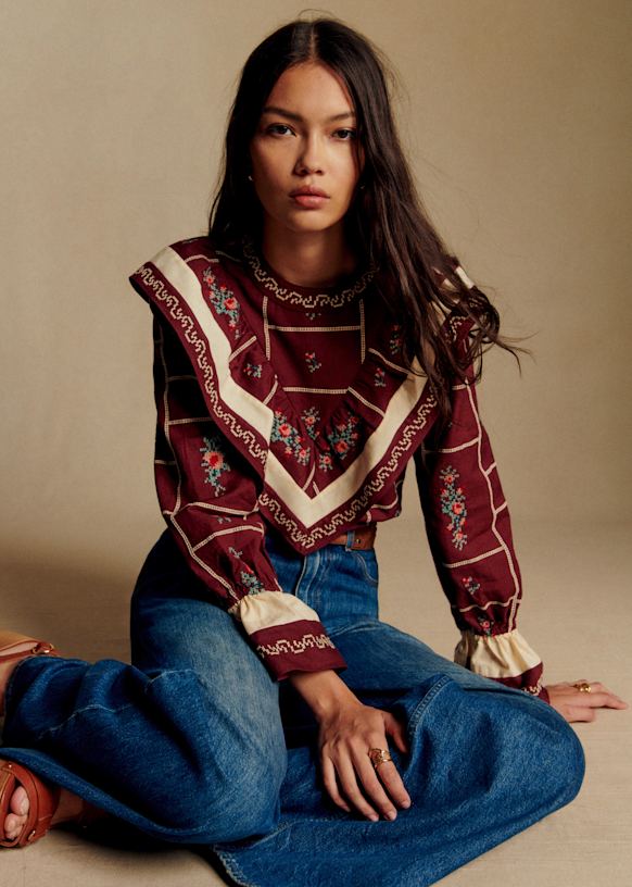 Chemise Francy - Sézane x Baziszt - Bordeaux Ecru