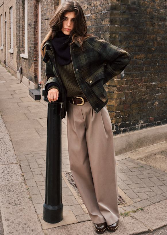Octave Jacket - Navy and Beige Checks - Wool - Sézane